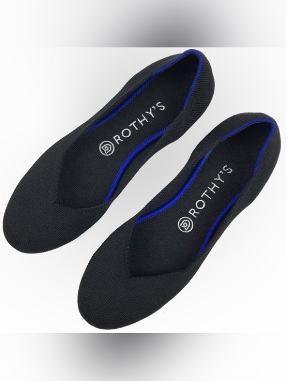 Rothy's Black Pointed Slip-On Balet Flats with Blue Trim Size 9.5